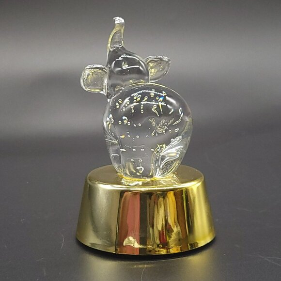 Controlled Bubble Glass Elephant Musical Colored Lights Gold Pedestal - Picture 3 of 11